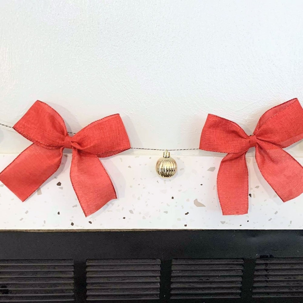 Handmade Red Ribbon & Ornament Garland - Picture 3 of 6